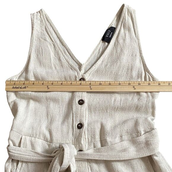 Vici Viscose and Linen Blend Belted Romper Sleeveless V-neck Buttons Cream Sz M - Picture 8 of 9